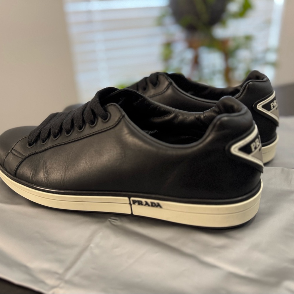 Prada Black Leather Low-Top Sneakers with Cream Sole - Picture 10 of 10